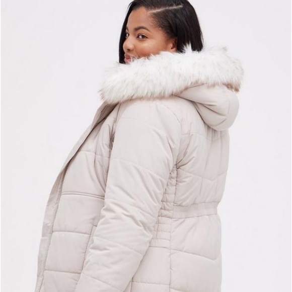 Torrid Nylon Fur Trim Fit And Flare Puffer - Picture 2 of 7